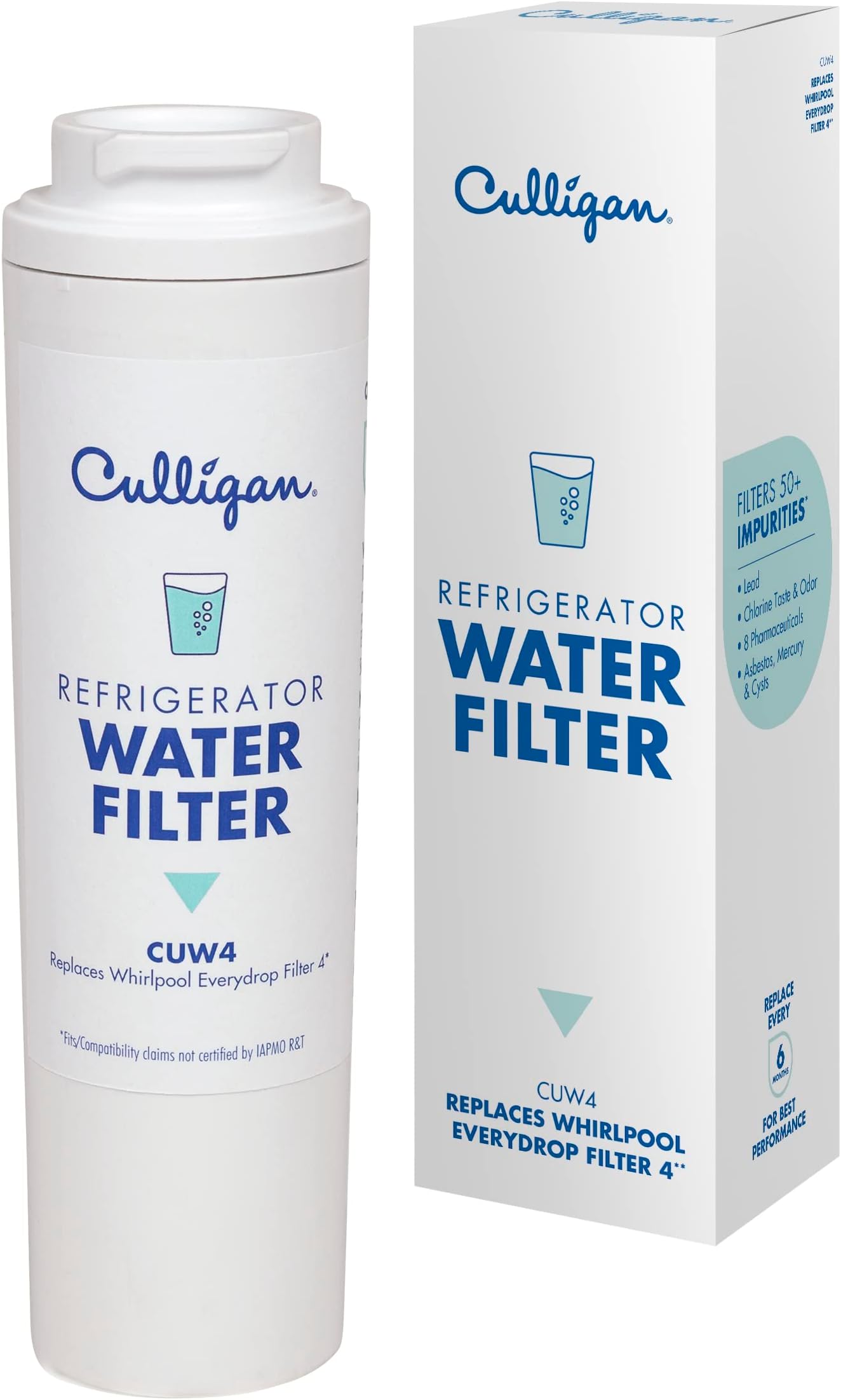 Culligan CUW4 Replaces Whirlpool (EDR4RXD1, WHR4RXD1, KAD4RXD1) Water Filter 4 | CUW4 Refrigerator Water Filter | Replace Every 6 Months | Pack of 1