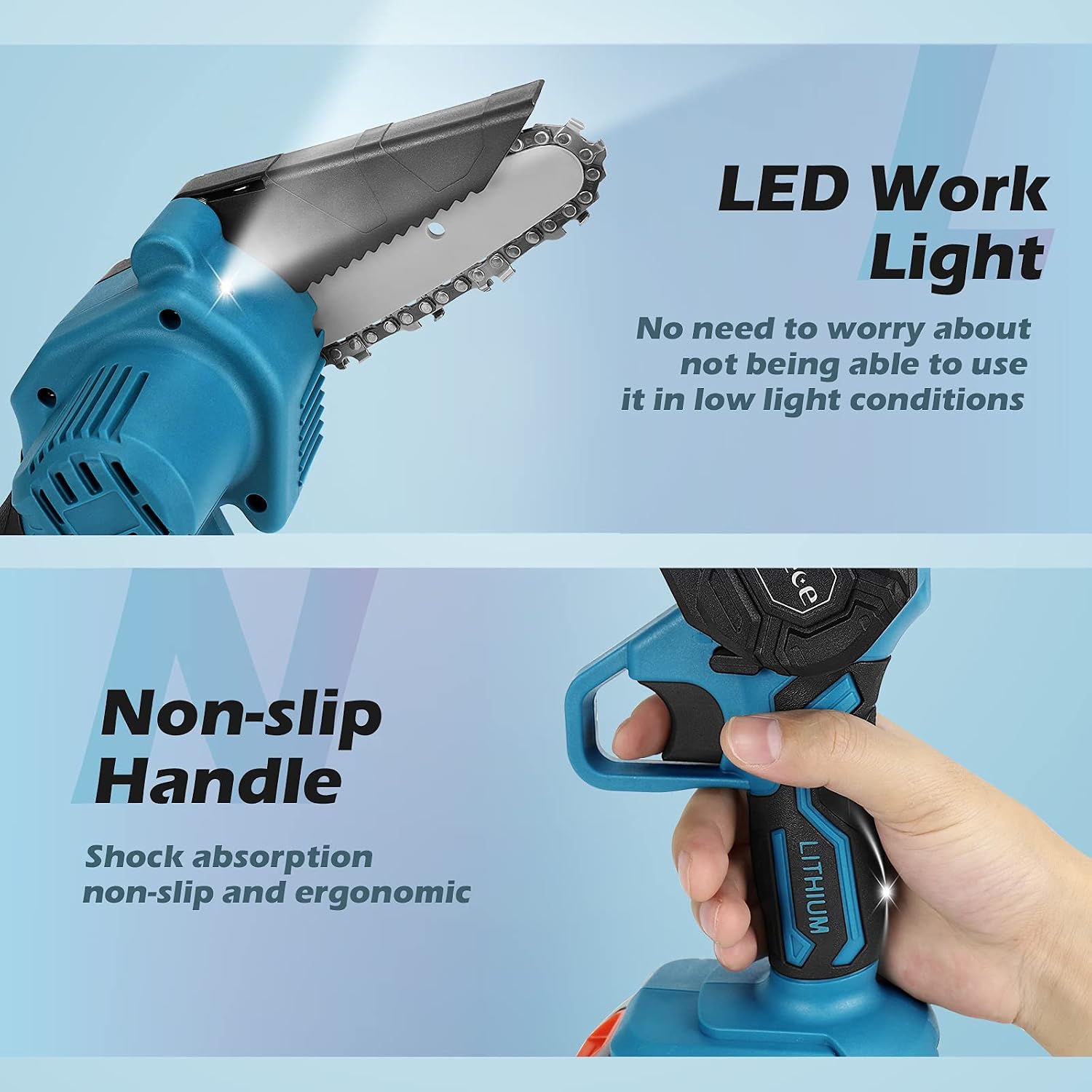 Mini Chainsaw, Mereced 4 Inch 20v Electric Chainsaw, Portable Handheld Cordless Chainsaw for gardening pruning tree trimming wood cutting, Battery and Charger Included