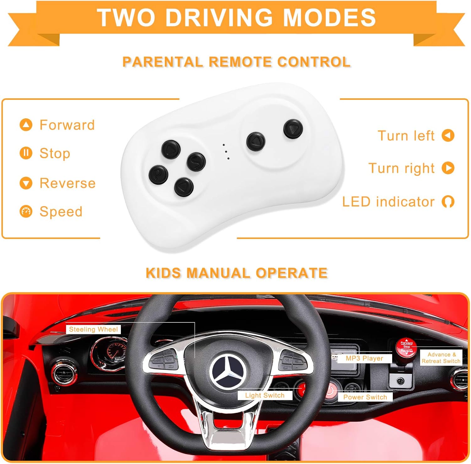 Gеt Dіѕсоunt 70% Prісе BAHOM 2 Seater 12V Electric Kids Ride On Car Toy Benz Licensed with Remote Control, 3 Speed, MP3, LED Lights, Wheels Suspension (red)
