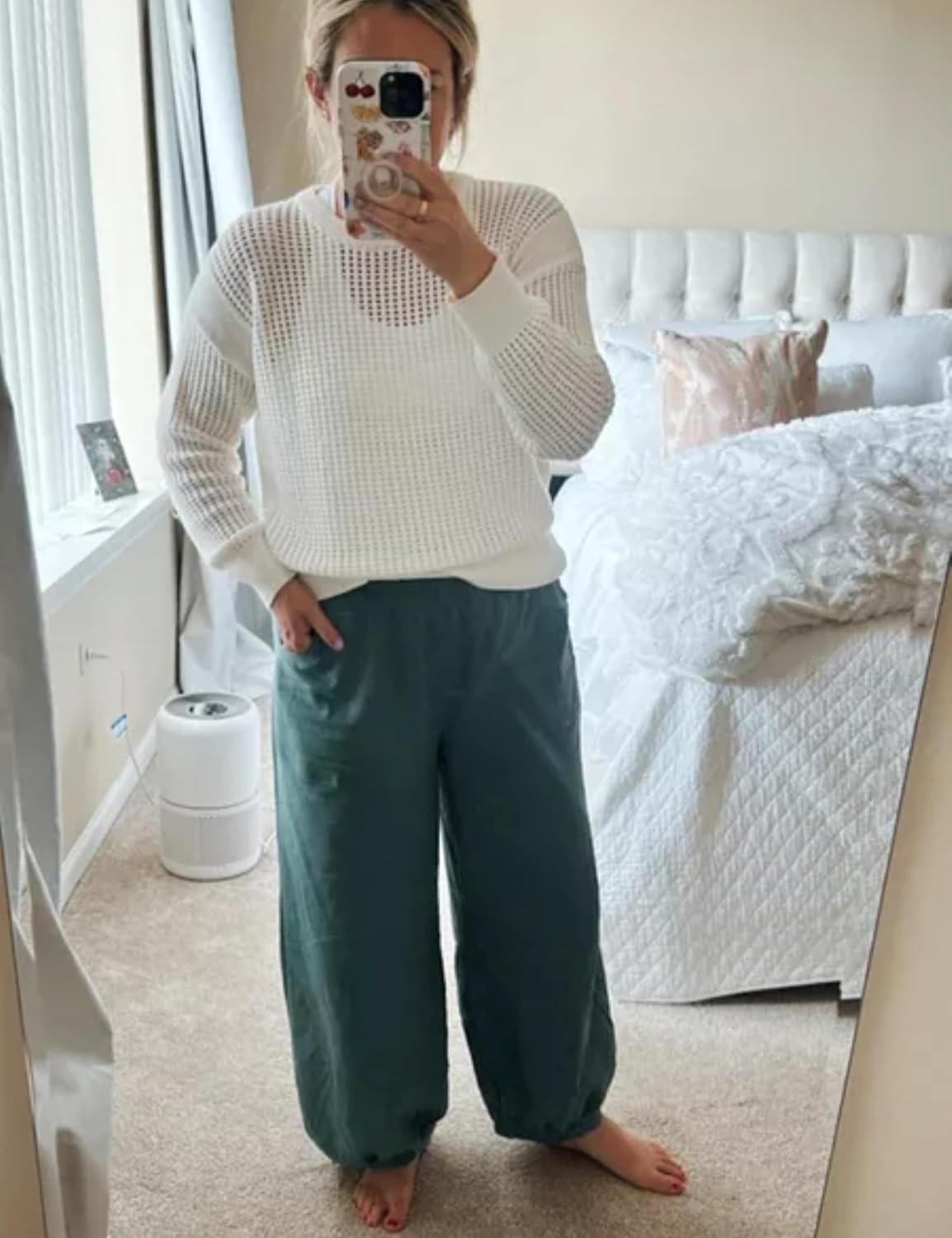 Xiaoxuemeng Womens Wide Leg Pants Cotton Linen Barrel Pants Elastic Waisted Lounge Trousers with Pockets - Image 3