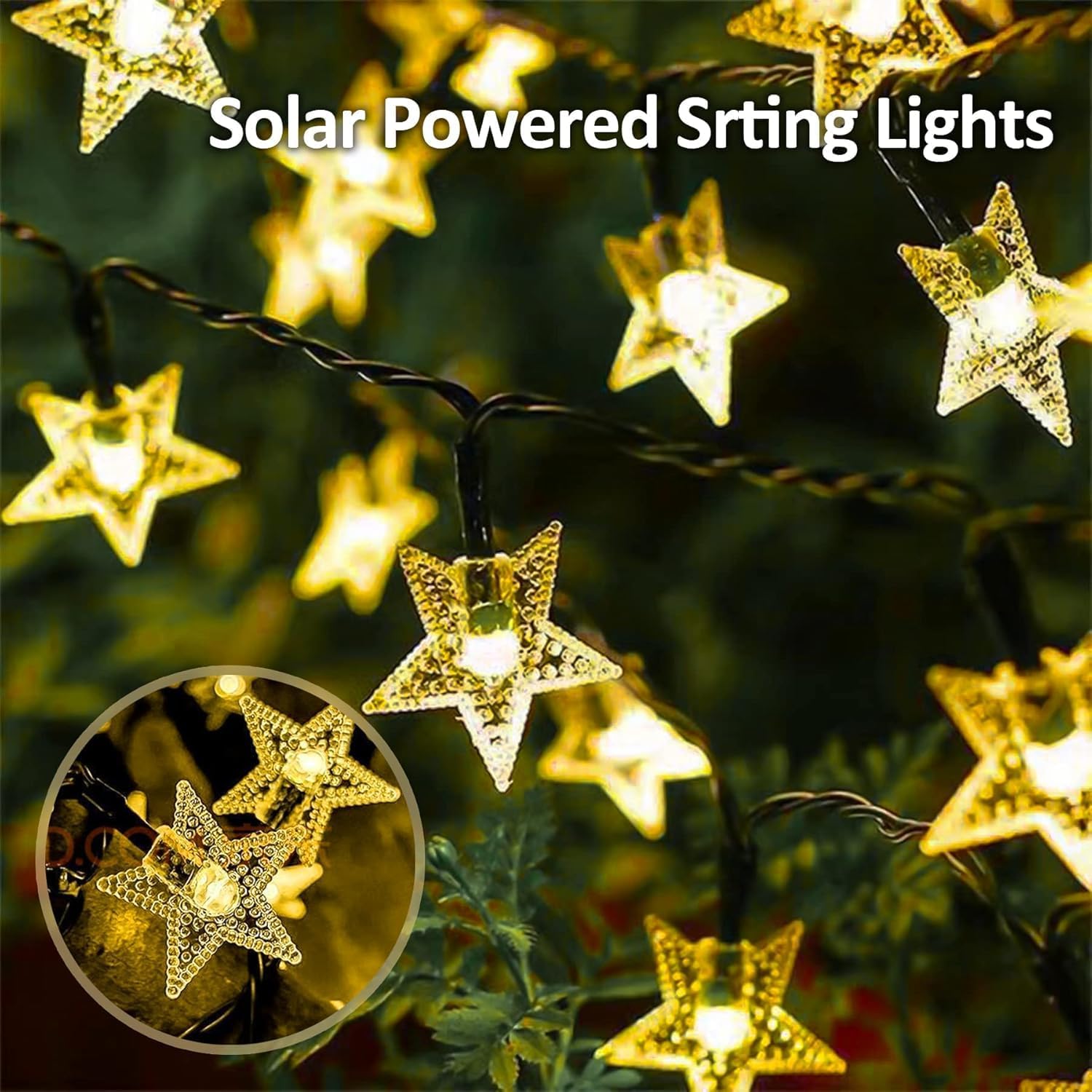 Solar String Light Outdoor LED Star Fairy Lights Waterproof 8 Modes Garden Decorative Lighting for Patio Backyard Yard Fence Wedding Christmas Party (Warm White, 32m 300LED)