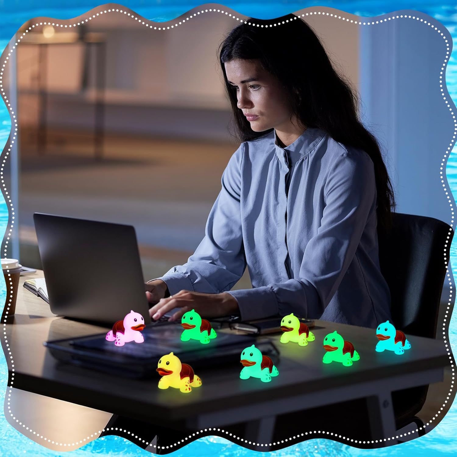 HyDren 50 Pcs Rubber Turtle Duck Glow in The Dark Cute Duck Bulk Mini Squeaky Rubber Toys Floating Bathtub Favors Gifts for Sea Carnival Valentine's Day Beach Party Decor(6 Colors)