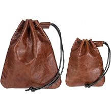 2 PCS Leather Drawstring Pouch, Small Drawstring Cowhide Bag, Portable Travel Leather Pouches Storage Bags for Coins Wallet Earphone Keys Jewelry