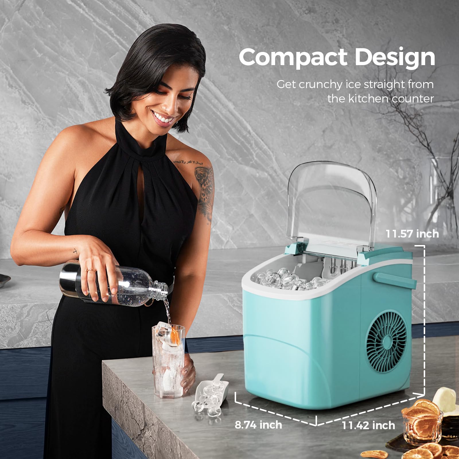 Electactic Ice Makers Countertop,26lbs/24h,9 Cubes In 6 Mins,Portable Ice Maker Machine With Self-Cleaning,2 Sizes Of Bullet Ice,Perfect For Home Kitchen(Green) on Fridge.com - View 6