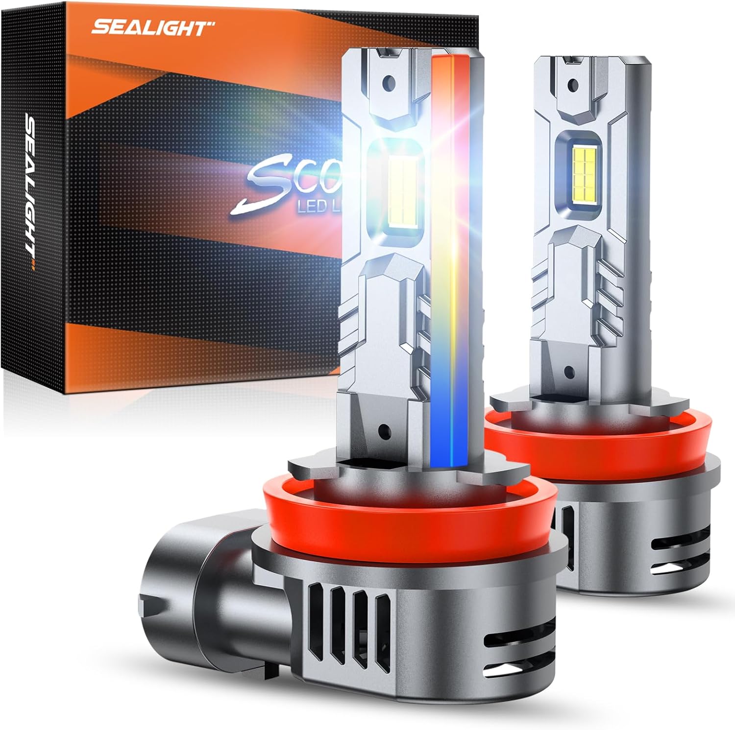 SEALIGHT H11 H8 H9 H16 Fog Bulbs, 1:1 OEM Design 50,000LM with 14000RPM Fan H11 Light Bulbs, 6500K Cool White, Non-polarity, Pack of 2