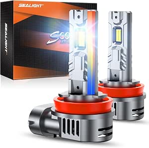 SEALIGHT H11/H8/H9/H16 LED Fog Bulbs, 80,000LM 15X Ultra Bright with 25000RPM Fan H11 Light Bulbs 1:1 Design, 6500K Cool White, CANBUS Ready, 3-Min Play-N-Plug, Pack of 2