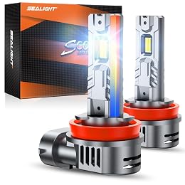 SEALIGHT H11/H8/H9/H16 LED Fog Bulbs, 70,000LM 15X Ultra Bright with 25000RPM Fan H11 Light Bulbs 1:1 Design, 6500K Cool White, CANBUS Ready, 3-Min Play-N-Plug, Pack of 2