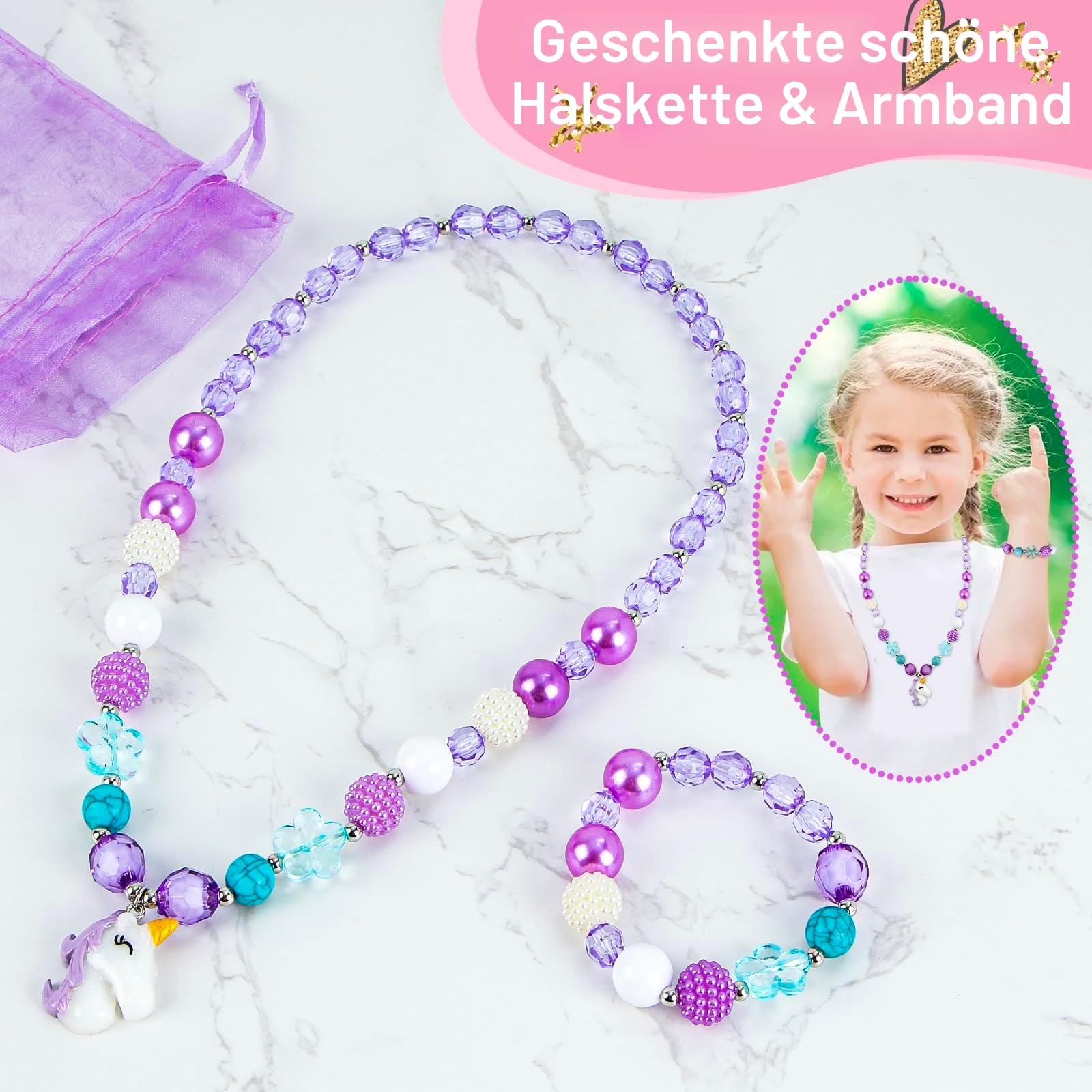 Musik Schmuck Box mit Schublade Halskette Armband, Musikalischer Schmuck Aufbewahrungskoffer mit Spinning Ballerina Geschenk Set für Kinder Mädchen Kinder Tochter