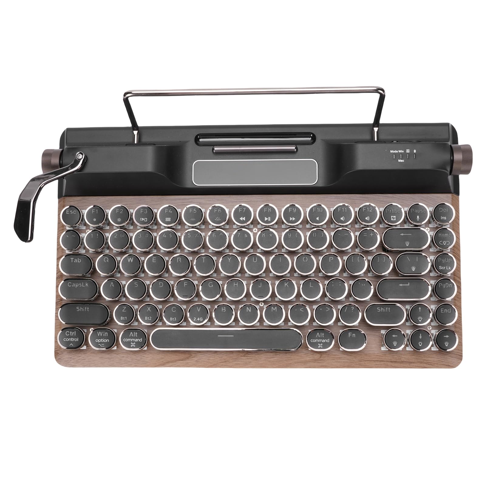 Annadue Retro Maszyna do Pisania Klawiatura Mechaniczna, 84 Klucz RGB Podświetlany Klawiatura Bluetooth z Niebieskimi Przełącznikami i Skórzanym Resztem Nadgarstka na Tablet Mac