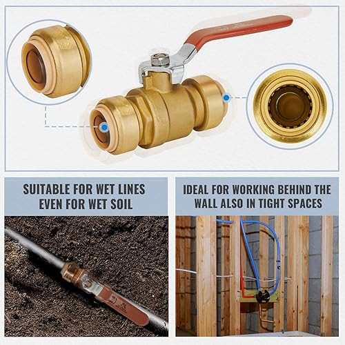 Miniatura 8 de SUNGATOR Válvula de bola de 1 pulgada, válvula de cierre de 1 pulgada, accesorios de plomería de latón sin plomo, ajuste de puerto completo para