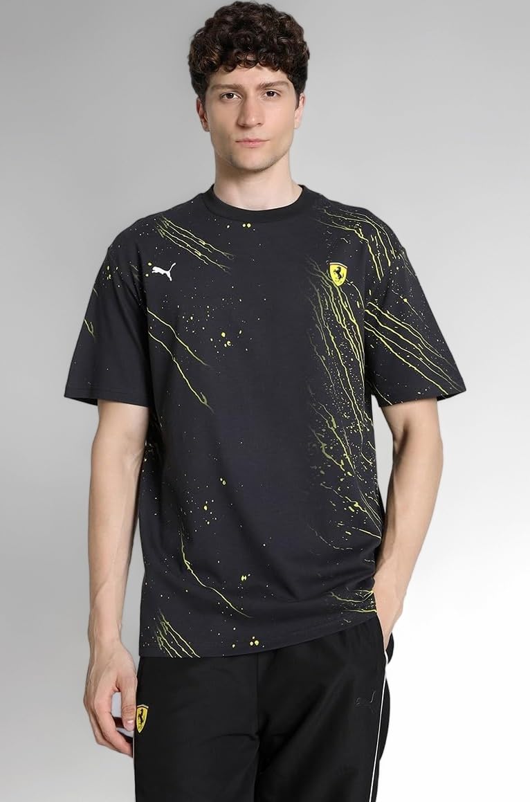 PUMA Men, Ferrari Race Color S AOP Tee, Black, L, (63048701)