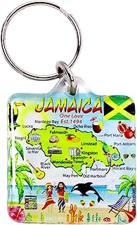World By Shotglass Jamaica Map Acrylic Square Souvenir Keychain 1.5" X 1.5"