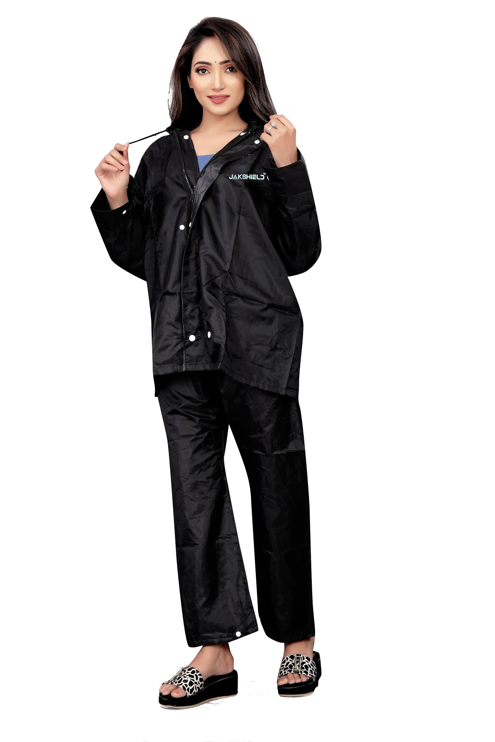 RIMZIM RainCoat for Women's Waterproof Reversible Double Layer with Hood Set of Top and Bottom Packed in a Storage Bag 2 Way Wearable