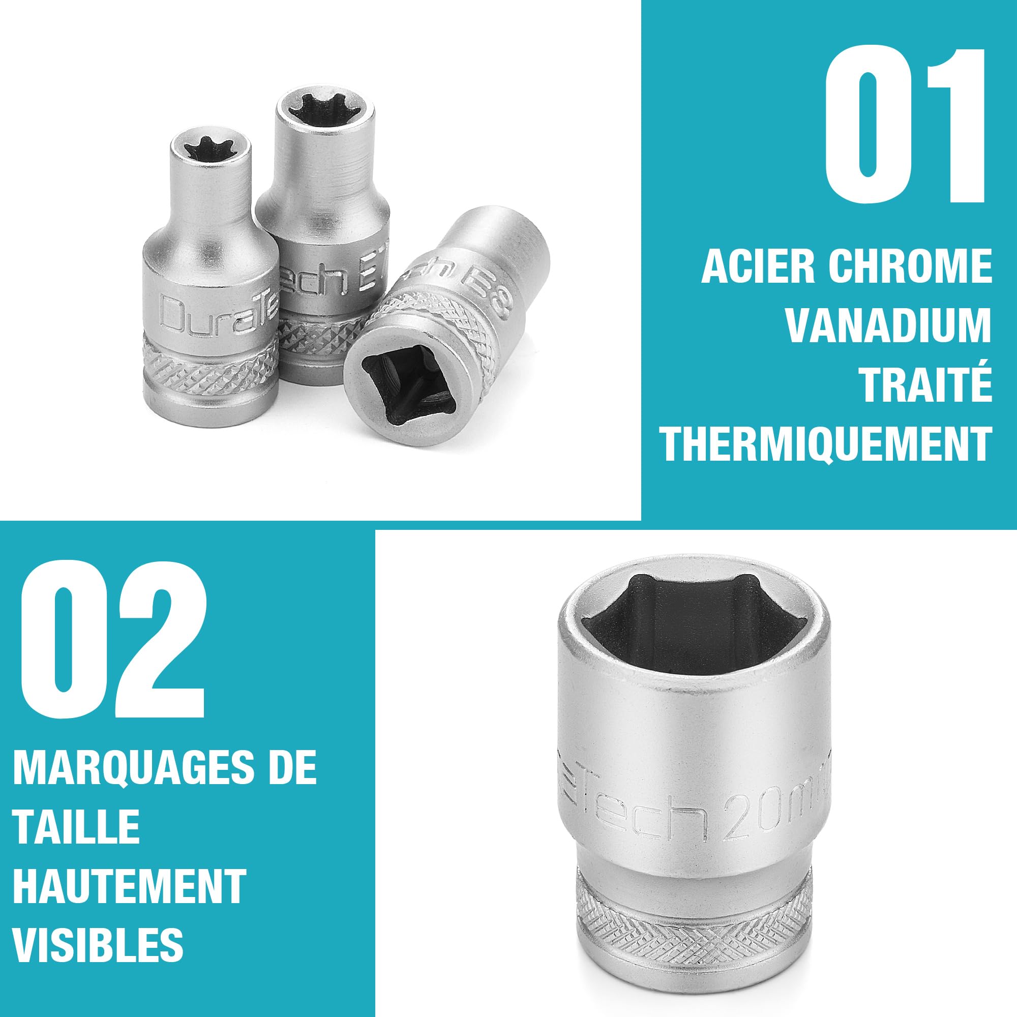 DURATECH Coffret de Douilles Embouts et Clés à Cliquet 108 pièces | Cliquet Réversible 1/2" et 1/4", Rallonges, Embouts, Douilles, Acier au Chrome-vanadium, pour Réparation Voiture