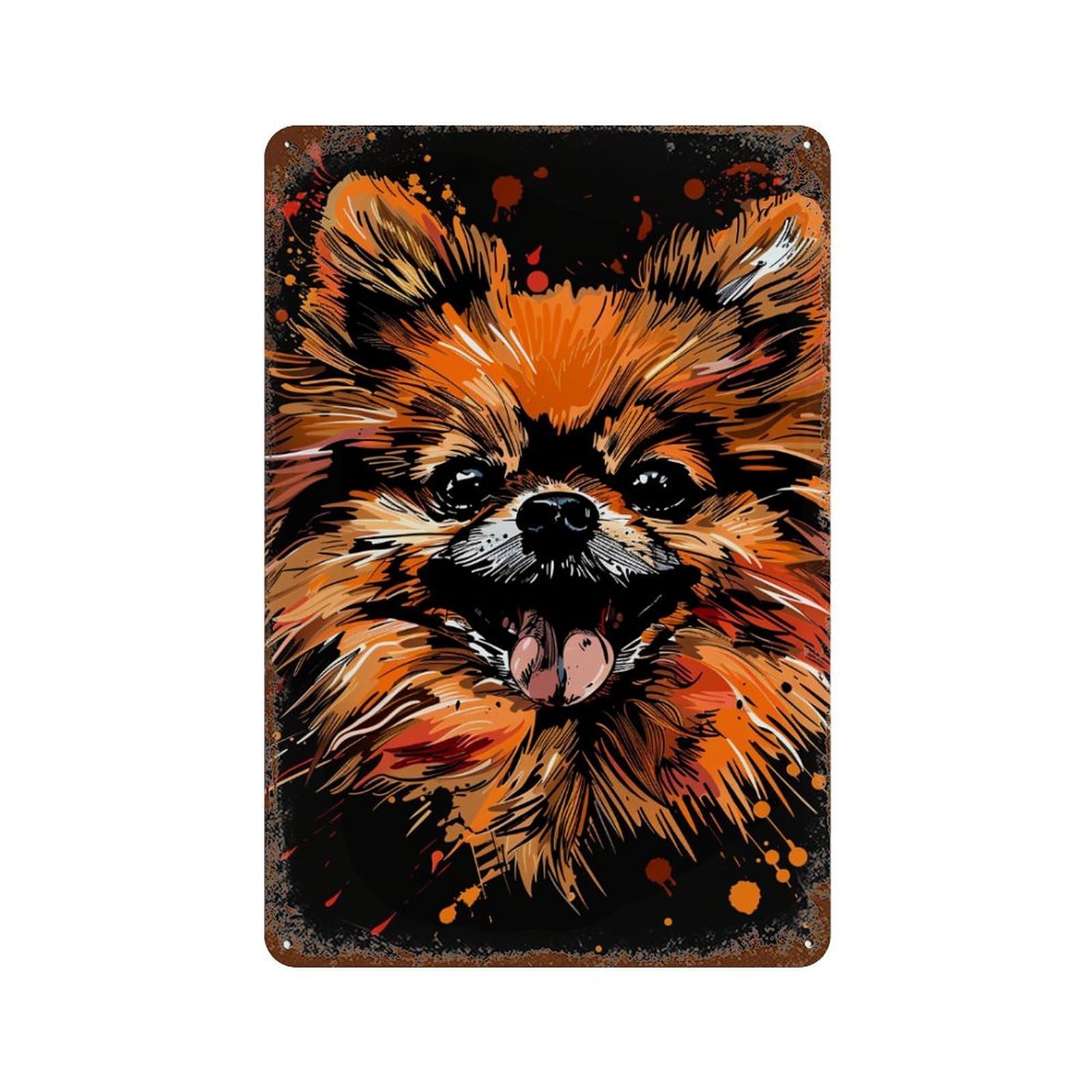 Rust Effect Colorful Pomeranian Portrait Rustic Tin Plaque 11.8"x7.9", Industrial Home Decor for Bistro, Counter And Cafe Decor