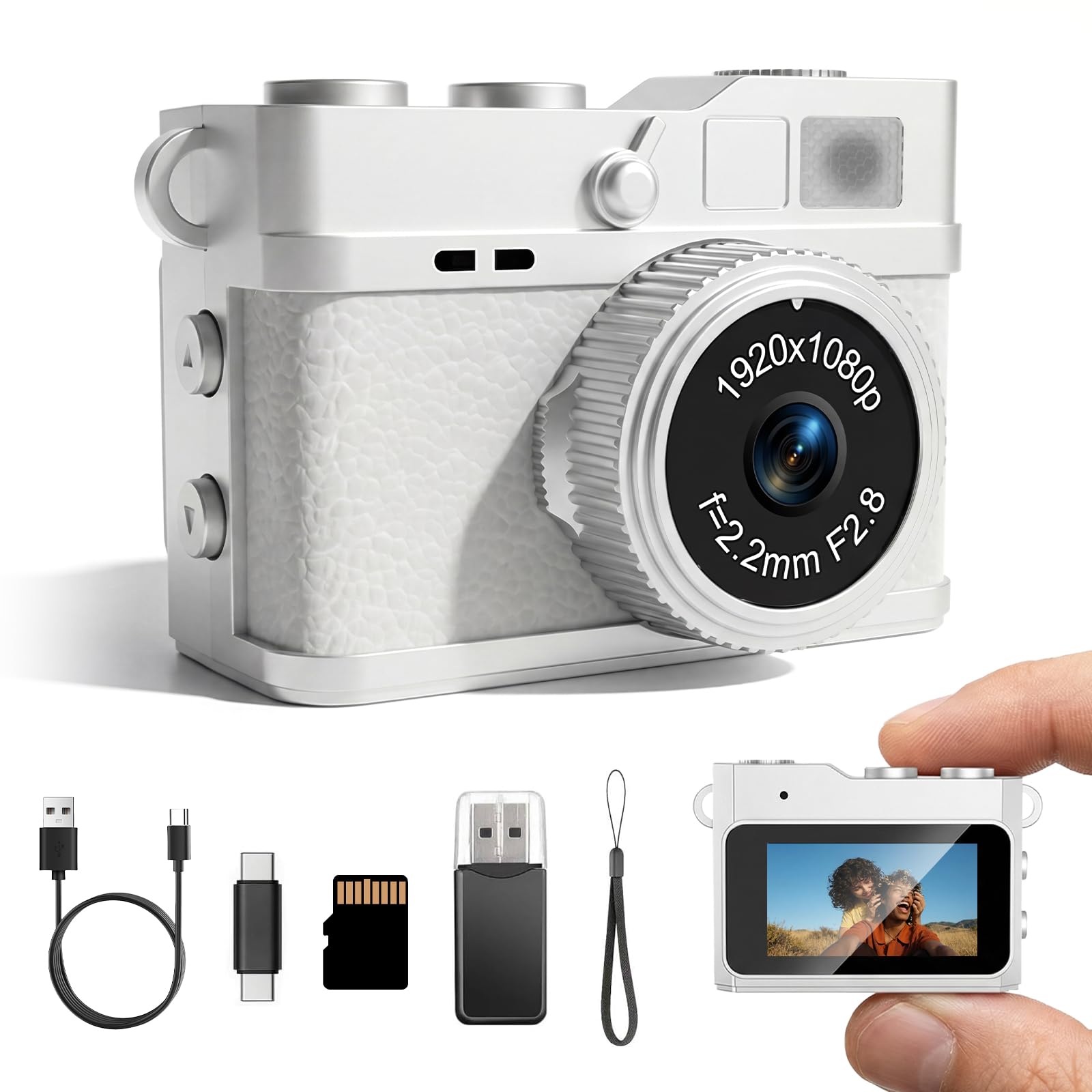 Mini Keychain Camera - 1080P FHD Mini Retro Digital Camera - Tiny Portable Small Cameras Vintage Compact Micro Cameras - Pocket Video Recorder with 8GB Card for Travel Study Recording-image-30