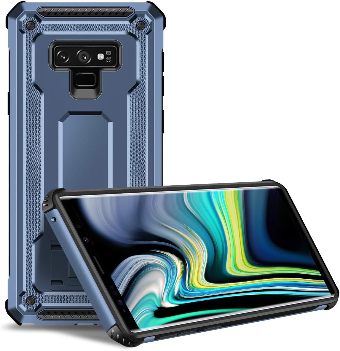 WOLLONY Kickstand Case for Galaxy Note 9, Hybrid Heavy Duty Protection Rugged Shockproof Anti-Scratch Non-Slip Stand Armor Cover for Samsung Galaxy Note 9 (2018) Support Car Mount - Deep Blue