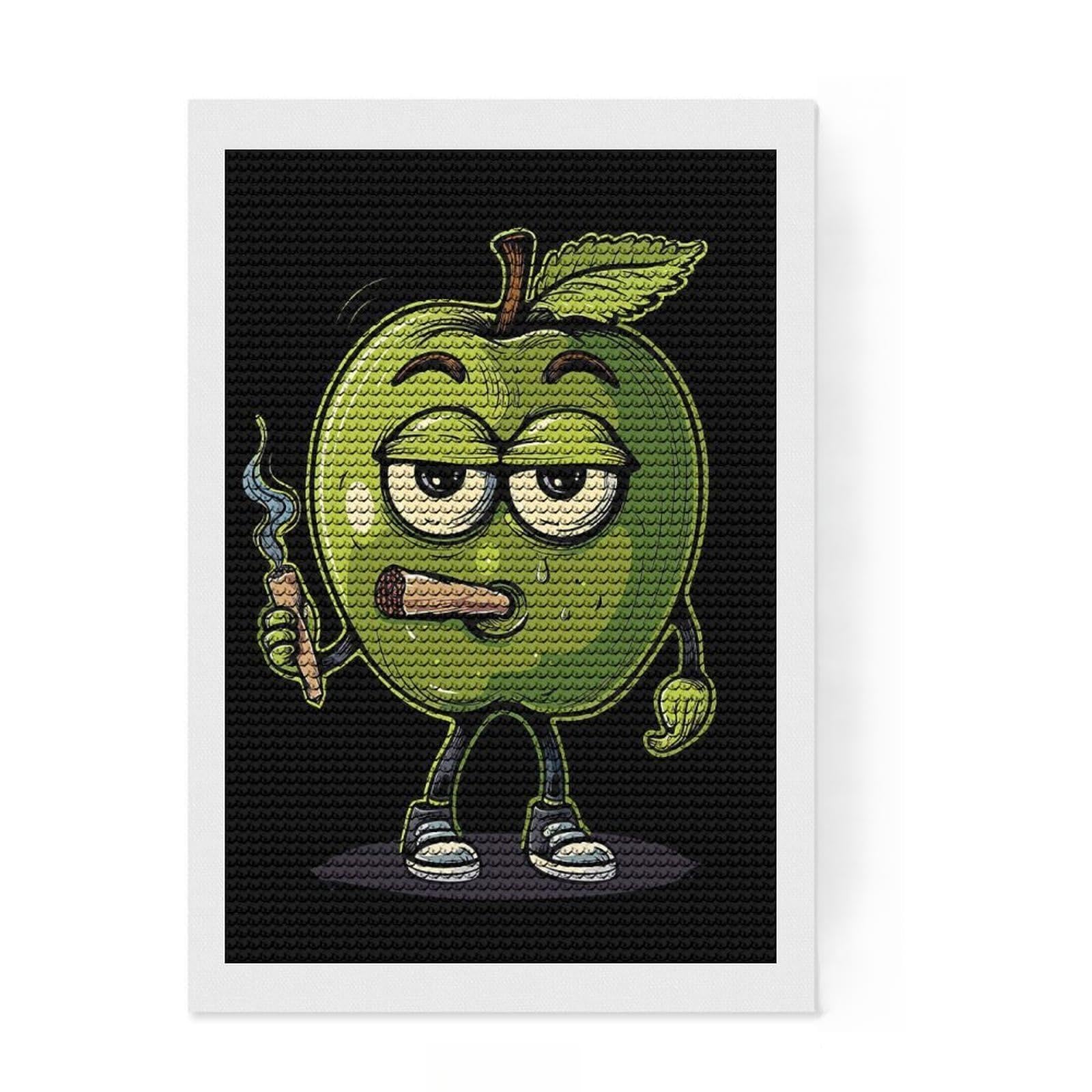 Junmoney Apple Cannabis Diamond Painting Kit 8"x12", with Tool Kit, Finish and Display, Vintage Style Decor, Thoughtful Handmade Gift