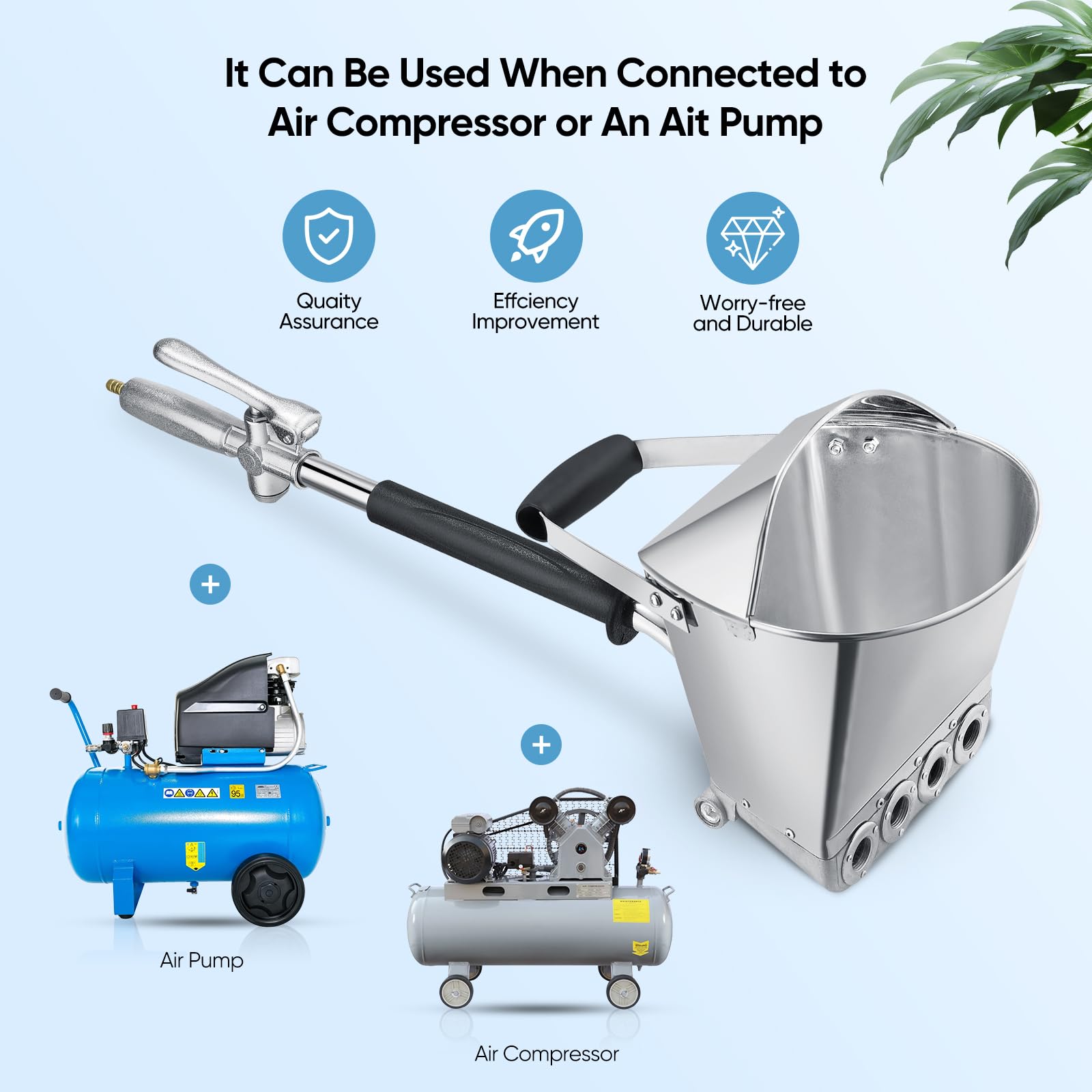 MINENICE Pistolet à Ciment, Pistolet à Crépir Mortier 4 Jets avec Trémie pour Murs et Plafonds, Inclut 8 Buses Métalliques Supplémentaires, Compatible avec Compresseur d'air pour Projets Enduit - 3