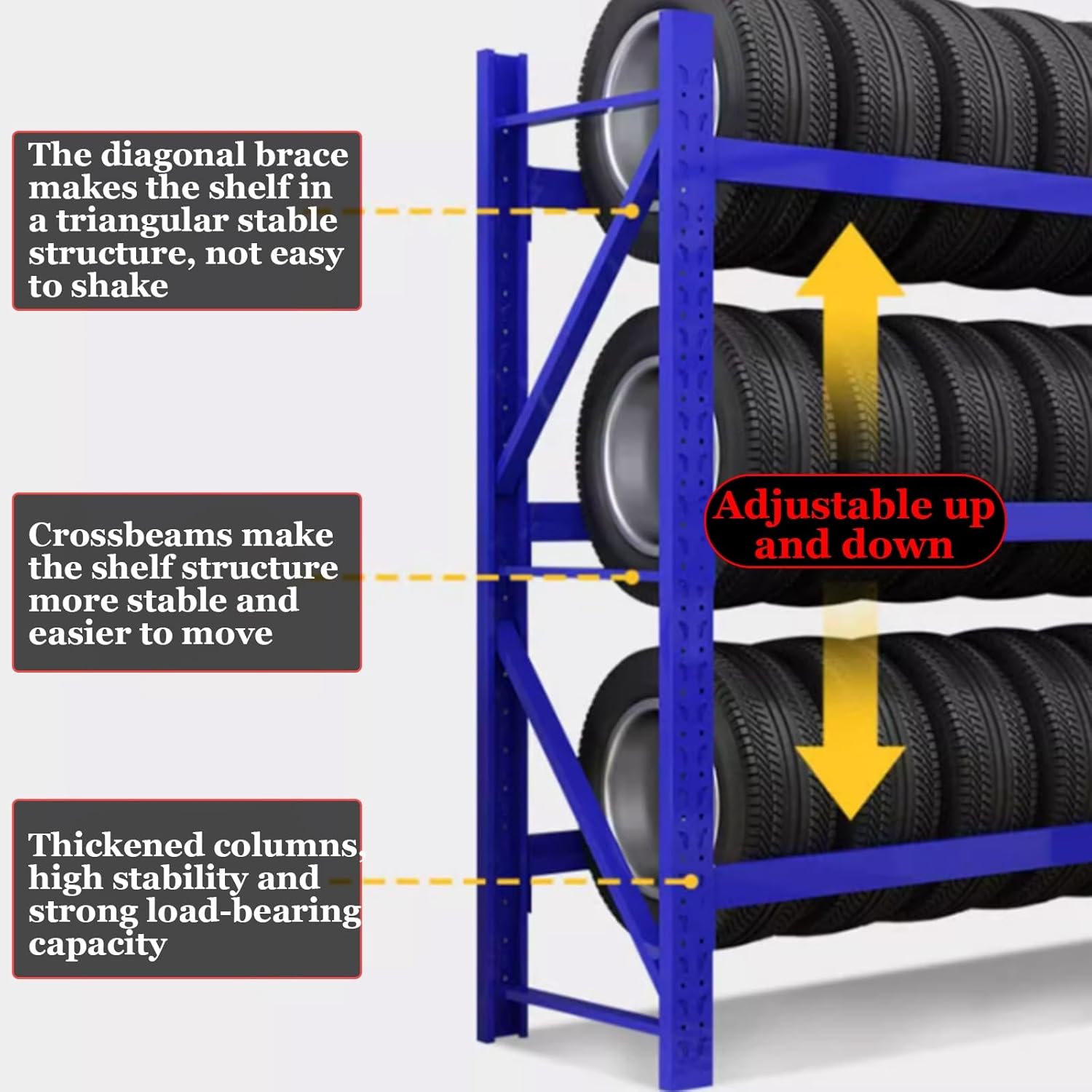 Wheel Rim Tire Storage Rack,Metal Car Tire Rack Racks Warehouse Storage,Trucks Tire Stand Large Loading Capacity Tyre Rack,Wheel Rim Tire Storage Rack,Suitable For Auto Repair Shops(Black,150*50*200cm