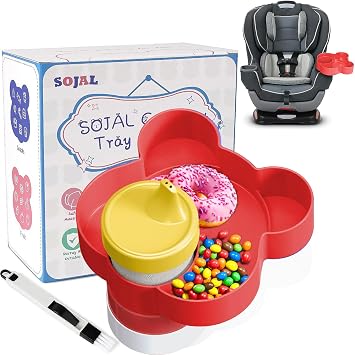 BlueOrigin Car Seat Snack Tray - Travel Tray for Kids Car Seat, Stroller, Booster and Anywhere with a Cup Holder, Toddler Road Trip Essentials Food Plate for Snacks, Toys, Entertainment Red