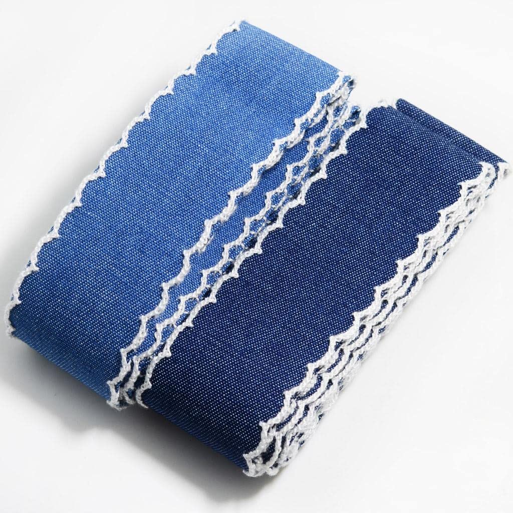 MERISHOPP 2 Yards Denim Jean Ribbon Trim Fabric for DIY Hair Bow Decoration Navy 40mm 2