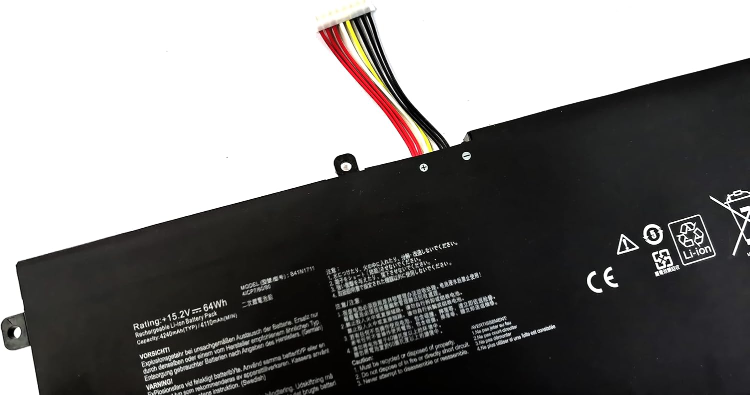 15.2V 64Wh B41N1711 Replacement Laptop Battery for Asus ROG Strix GL703VD GL703VM GL503 FX503VM FX63VD ZX63V GL503VD GL503VM (Long Cable)