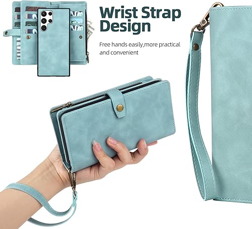 Miniatura 6 de TwoHead Funda tipo cartera para Samsung Galaxy S22 Ultra con tarjetero y funda magnética desmontable, funda de cuero con protección completa para