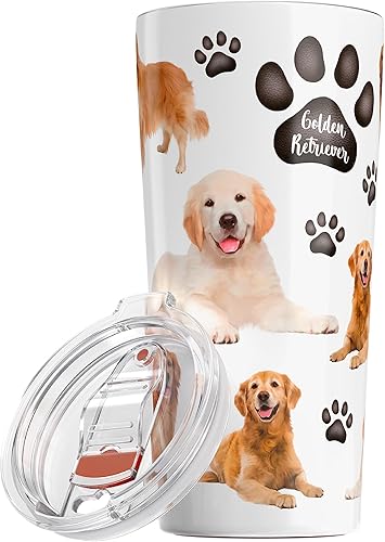 Greenline Goods Golden Retriever - Vaso aislado con tapa 20 onzas perfecto para mamás de perros papás amantes taza aislada Golden Retriever diseño
