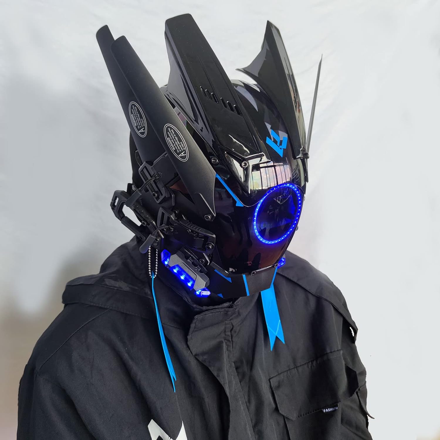 Punk Mask Helmet Cosplay for Men, Futuristic Punk Techwear, Halloween Cosplay with Light image 3