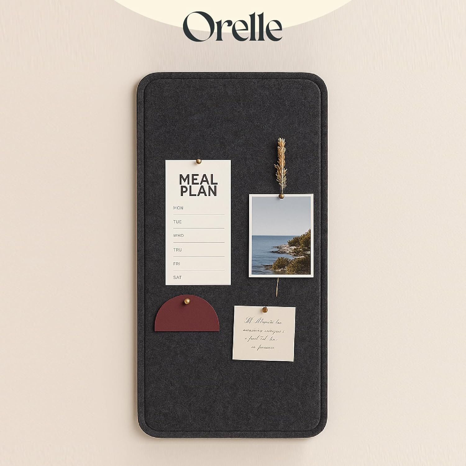 Orelle Felt Bulletin Board | 35 x 18” | Foldable Peel and Stick Felt Board for Wall | Alternative Cork Board for Office, Message Board, Kids Art Display | Charcoal