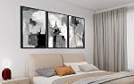 Large Framed Canvas Wall Art - Retro Grey Graffiti Pictures for Living Room Rustic Abstract Wall Decor Vintage Prints for Bedroom Dinning Room Black Float Framed 40cm X 60cm X 3 Pcs