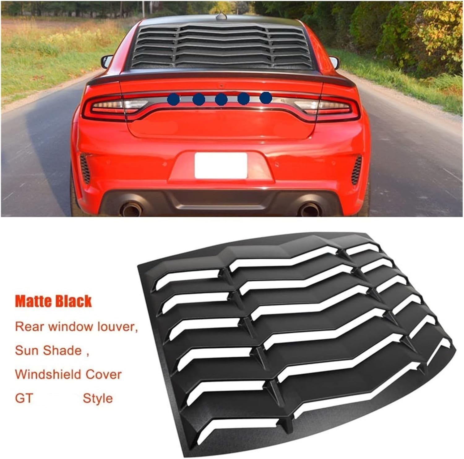 Rear Window Louver Compatible for Dodge Charger 2011-2021 SXT/GT/RT/RT Scat Pack, ABS Windshield Sun Shade (Matte Black)