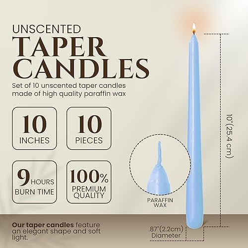 Miniatura 193 de Axiom Candles Velas altas sin goteo de 10 pulgadas sin perfume y sin humo, 9 horas de tiempo de combustión, velas cónicas para el hogar, cenas