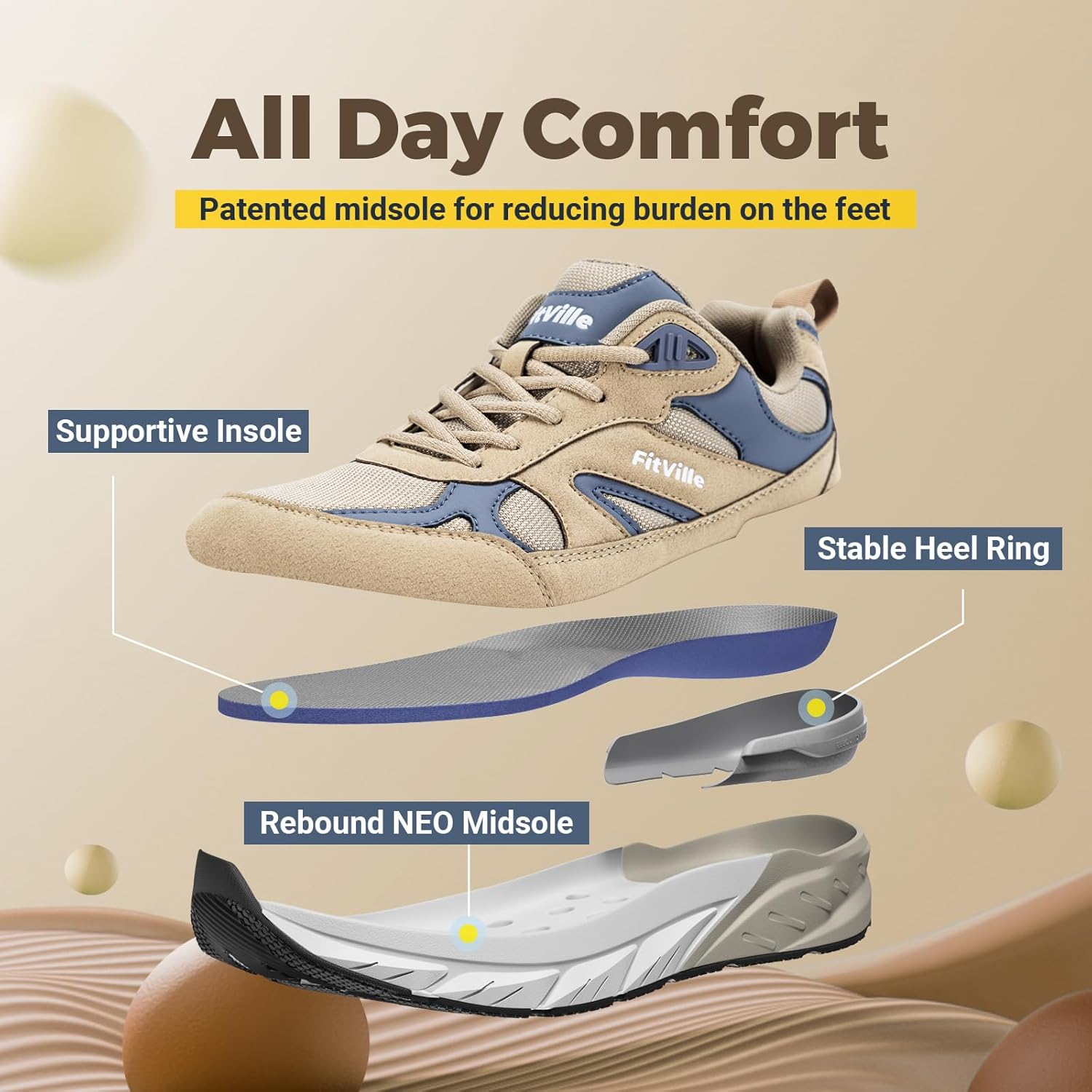 FitVille Wide Walking Shoes for Men Extra Wide Width Sneakers with Arch Support for Flat Feet Heel Pain Relief Plantar Fasciitis - Rebound NEO V1 - Image 5