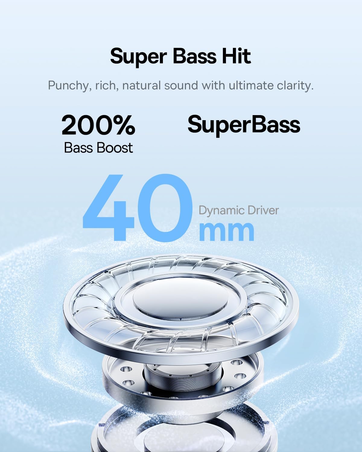 Baseus Bass BH1 Lite Bluetooth Headphones Over Ear, SuperBass, 80H Playtime,AI ENC Clear Calls, Comfortable Fit, Smart App Control, Bluetooth 6.0, Foldable Lightwight Headset for Travel -Cosmic Black - Image 3