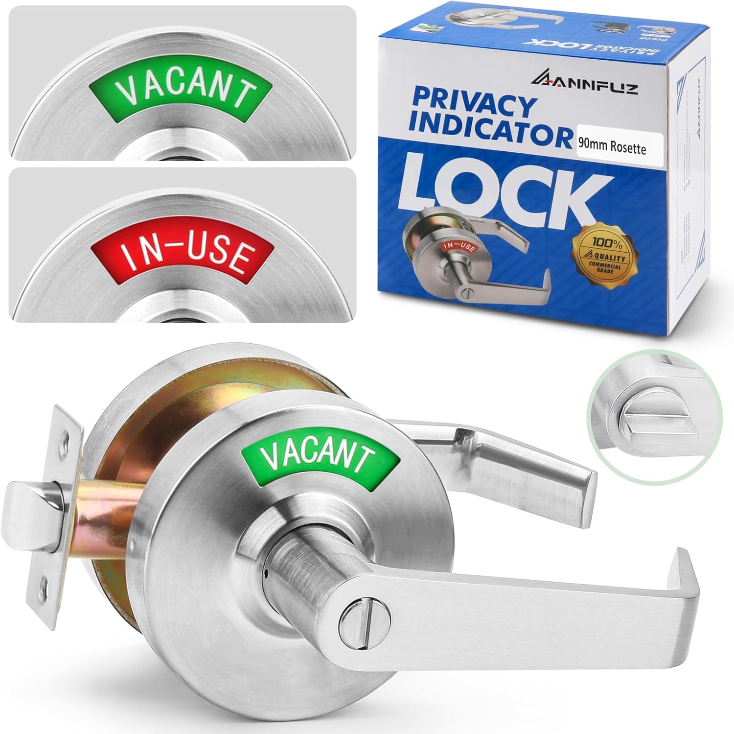 Vacant Occupied Bathroom Door Handle Lock,Privacy Lever with Large Indicator,in-Use or Vacancy Indication Occupied Deadbolt,Commercial Door Handle Lock for Public Restrooms(Satin Nickel)