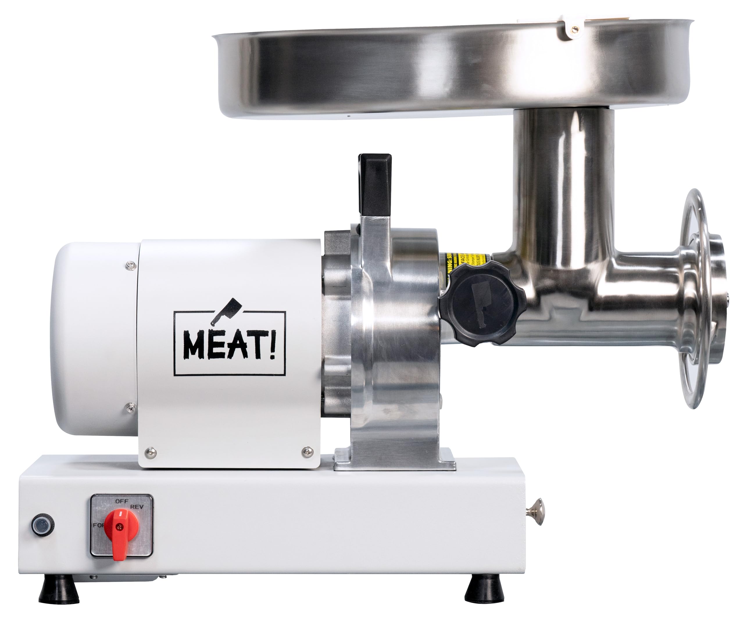 MEAT! 1 HP Dual Meat Grinder with 3 Stuffing Tubes, 2 Stainless Steel Grinding Plates, and a Stainless Steel Stuffing Plate for Making Ground Meat