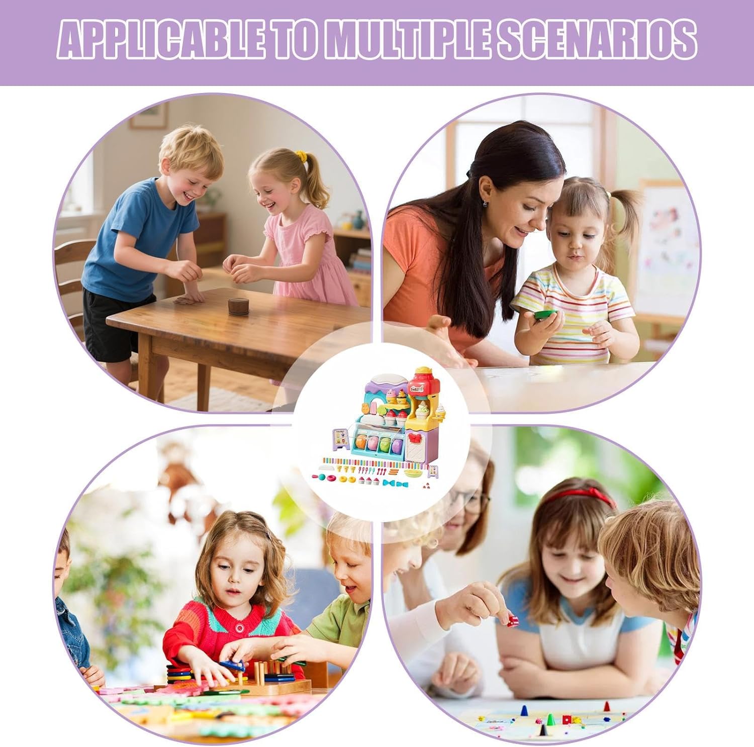 Colorful Ice Cream Set, Kids Dough Sensory Toys, Play Set with Kitchen Fun Feature, Sturdy Interactive Toy, Ice Cream Kit with Travel Friendly Design, Play Gear for Home Classroom