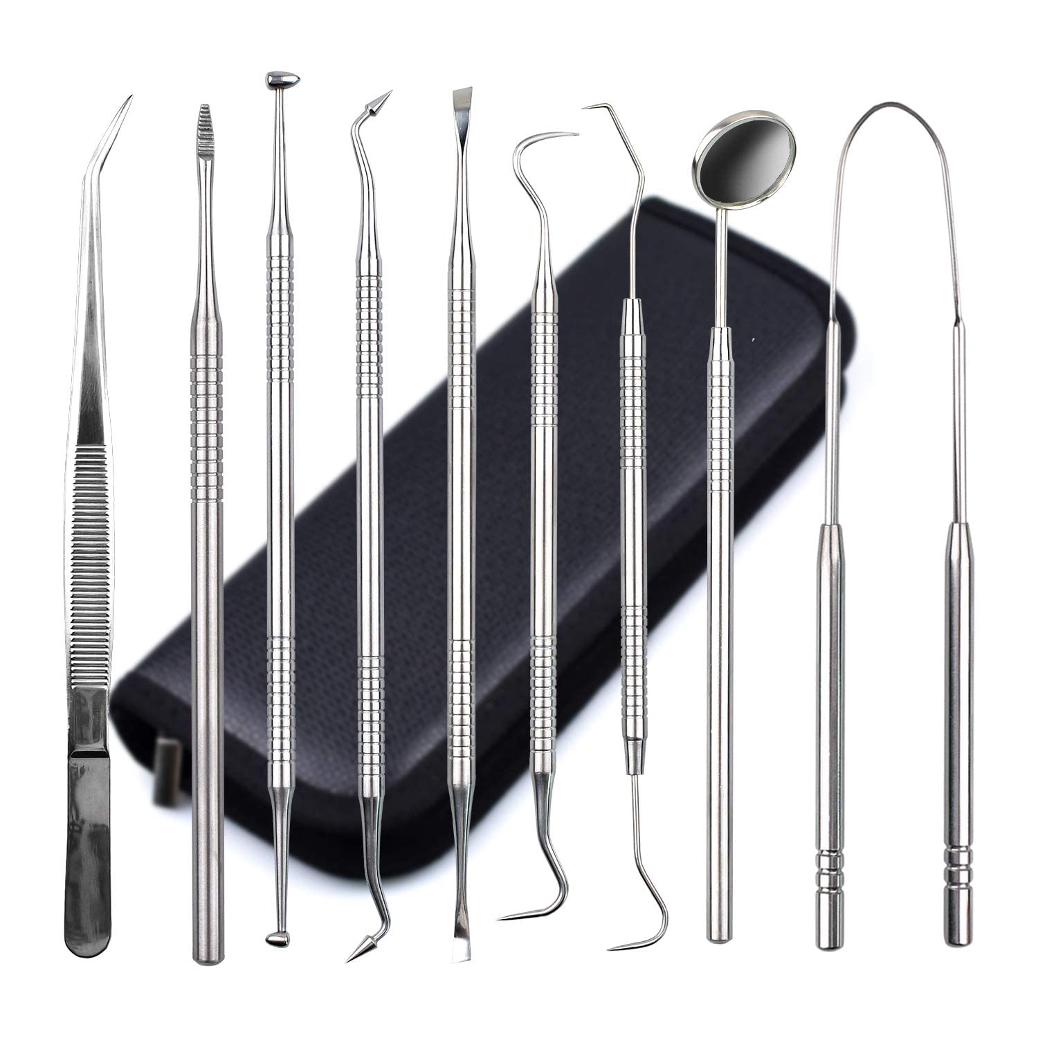 Dental Tools, 10 Pack Oral Care Hygiene Kit Stainless Steel Teeth Cleaning Tools JAYWAYNE Teeth Cleaner Set Tartar Remover for Teeth Dental Cleaner with Tartar Picks, Tooth, Tongue Scraper