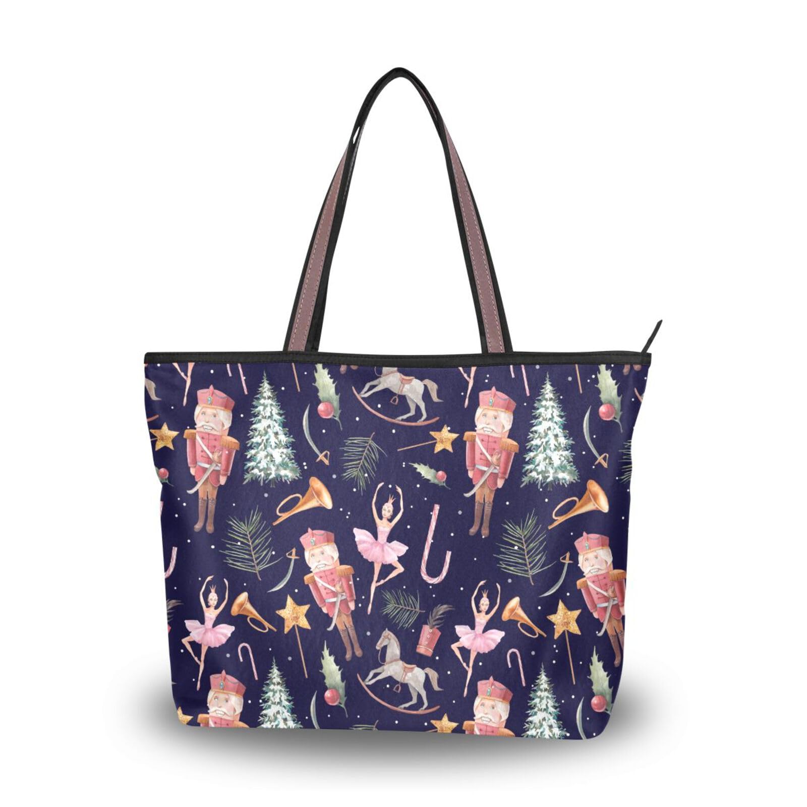 Yasala Christmas Women Top Handle Bag Nutcracker Pink Ballet Cute Large Beach Tote Bag with Zipper Weekender Handbag Stylish Purse Valentines Present for Lover, Mother, Wife