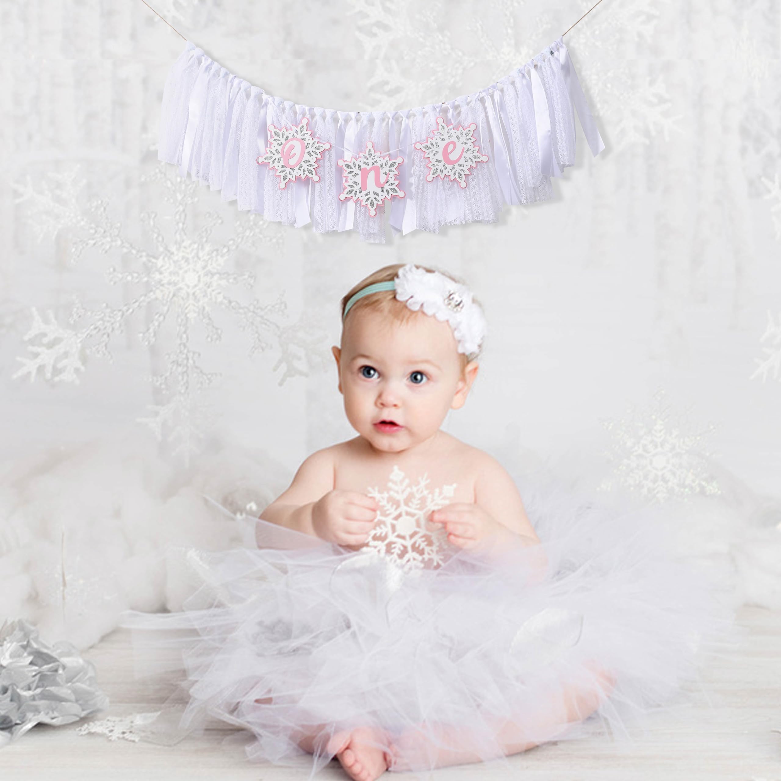 Winter Onederland Highchair Banner Kit | Snowflake First Birthday Decor For Baby Girls - View #8