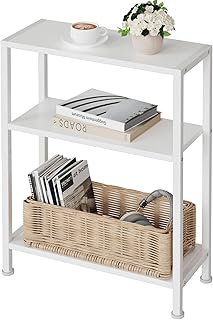 Side Table, Small, Slim, White, 23.5 cm x 43.5 cm x 8.49 cm, Contemporary, for Living Room, Bedroom, Office