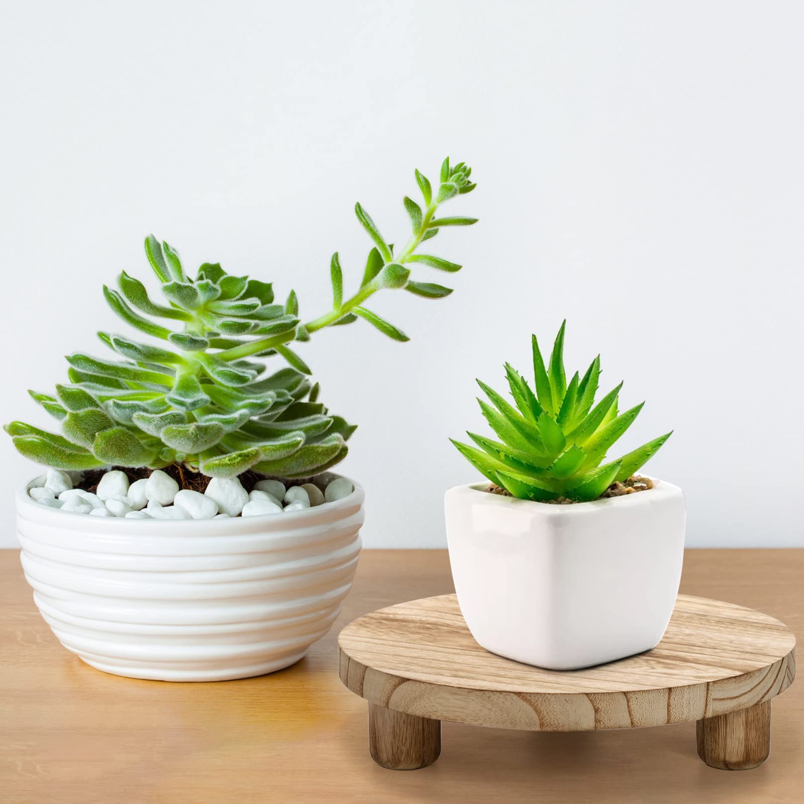 Bekith 3 Pack Wooden Stool Display Stand, Wood Stool Plant Riser, Round ...