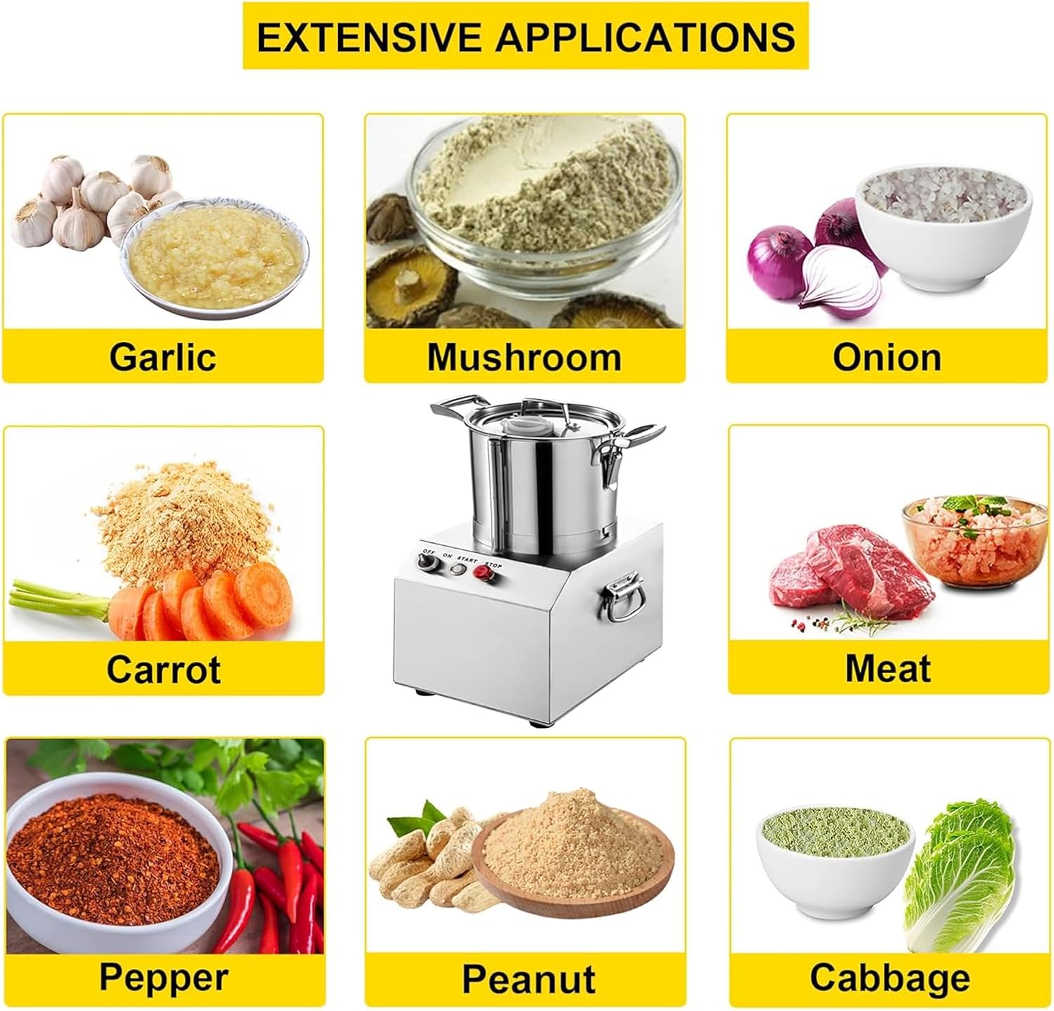 4/6/10/15L Electric Automatic Chopper, Commercial Food Processors, Stainless Steel Electric Meat Vegetable Cutter Grinder, Ce/Fcc (Silver 6L)