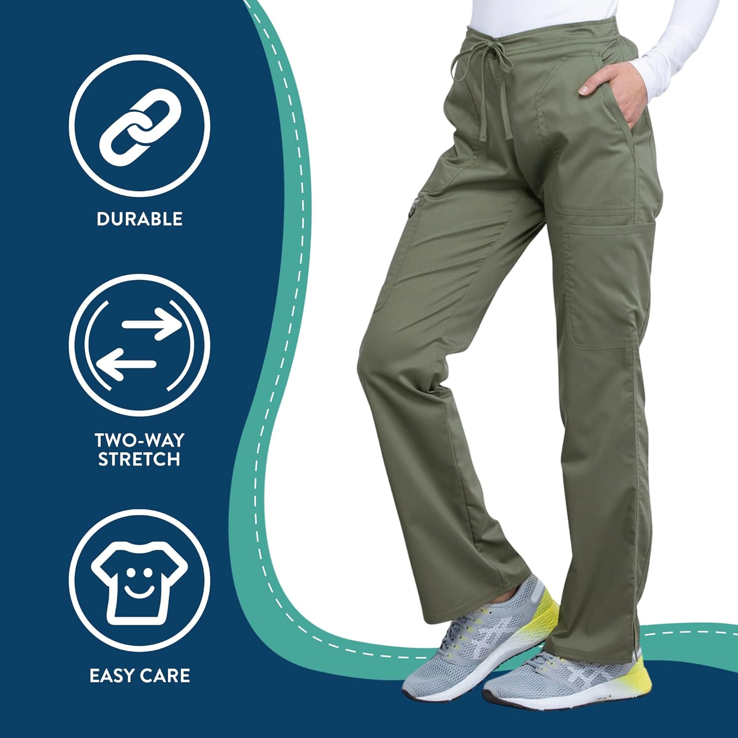 Cherokee Women Scrubs Pant Workwear Revolution Mid Rise Moderate Flare Drawstring WW120