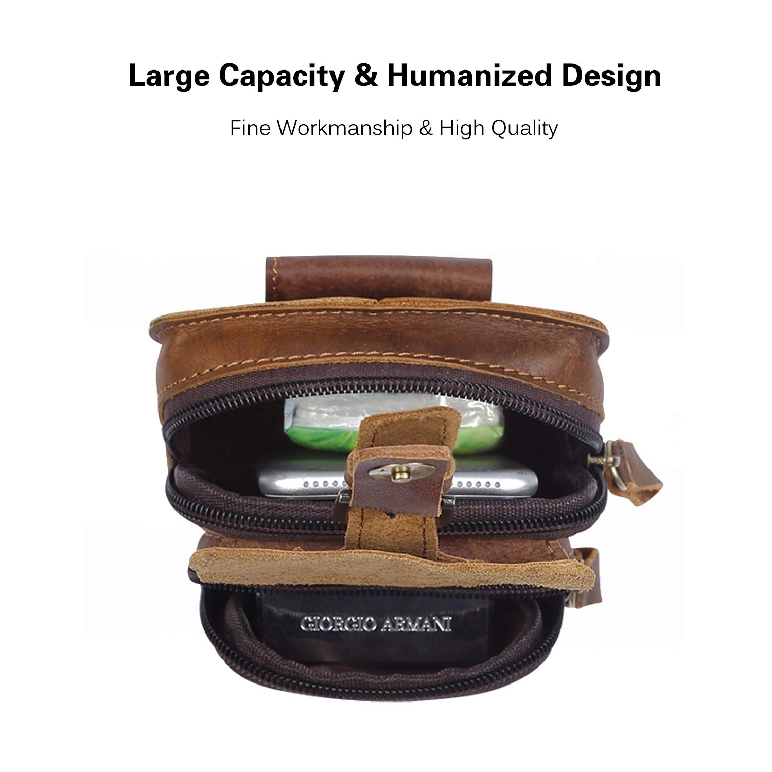 ADITAM Petit Taille Packs Hommes téléphone Taille Pochette en Cuir Fanny Pack étanche Voyage d'affaires Course à Pied Cyclisme Sport Ceinture Sac Marron Double The Comfort