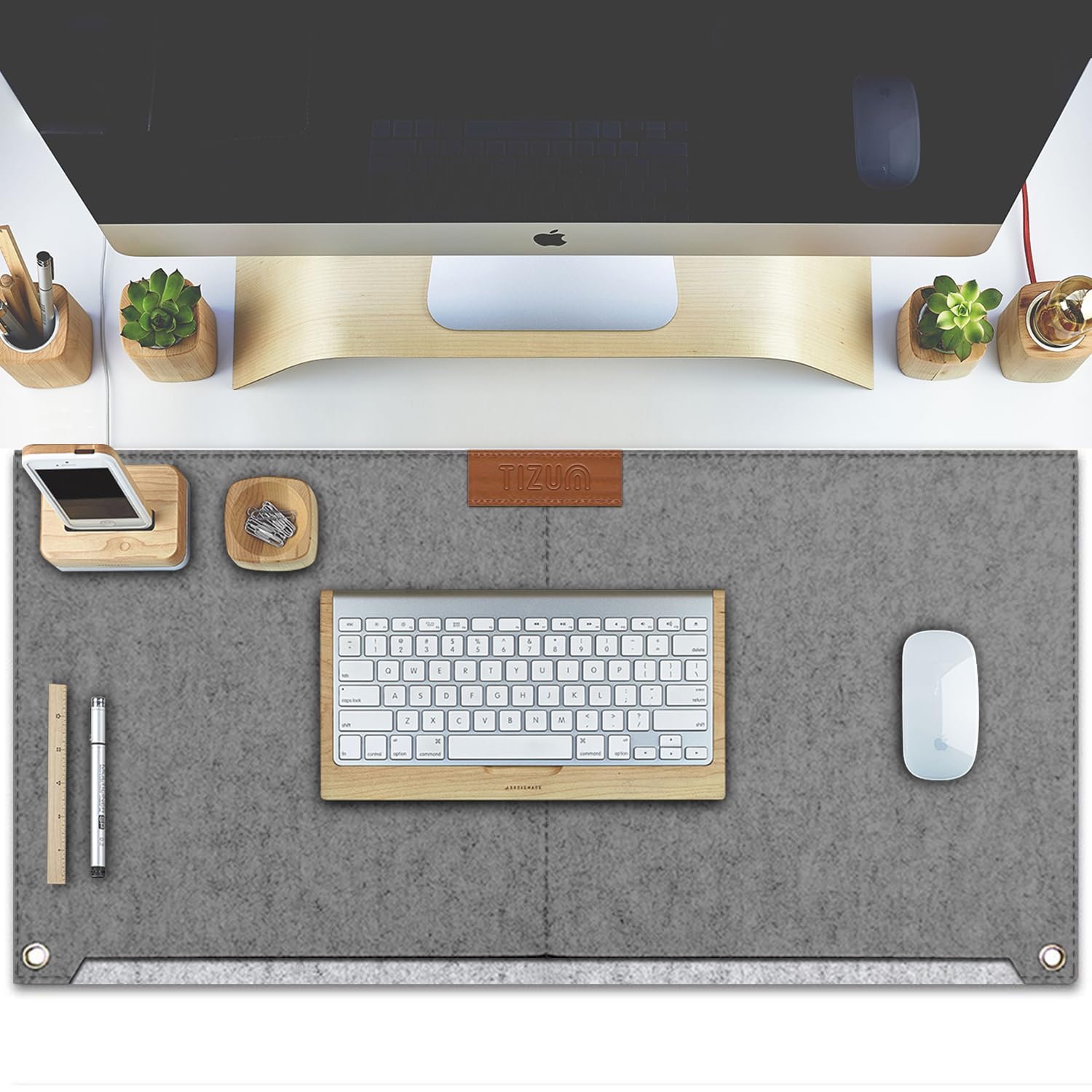 Tizum Extended Mouse Pad/Desk Mat with Non-Slip Rubber Base for Office/Home/Gaming | PC/Laptop/Keyboard Accessories/SplashProof Deskspread, Anti-Skid, Large Size, PU Leather, Light Grey, 25”x13”-image-40