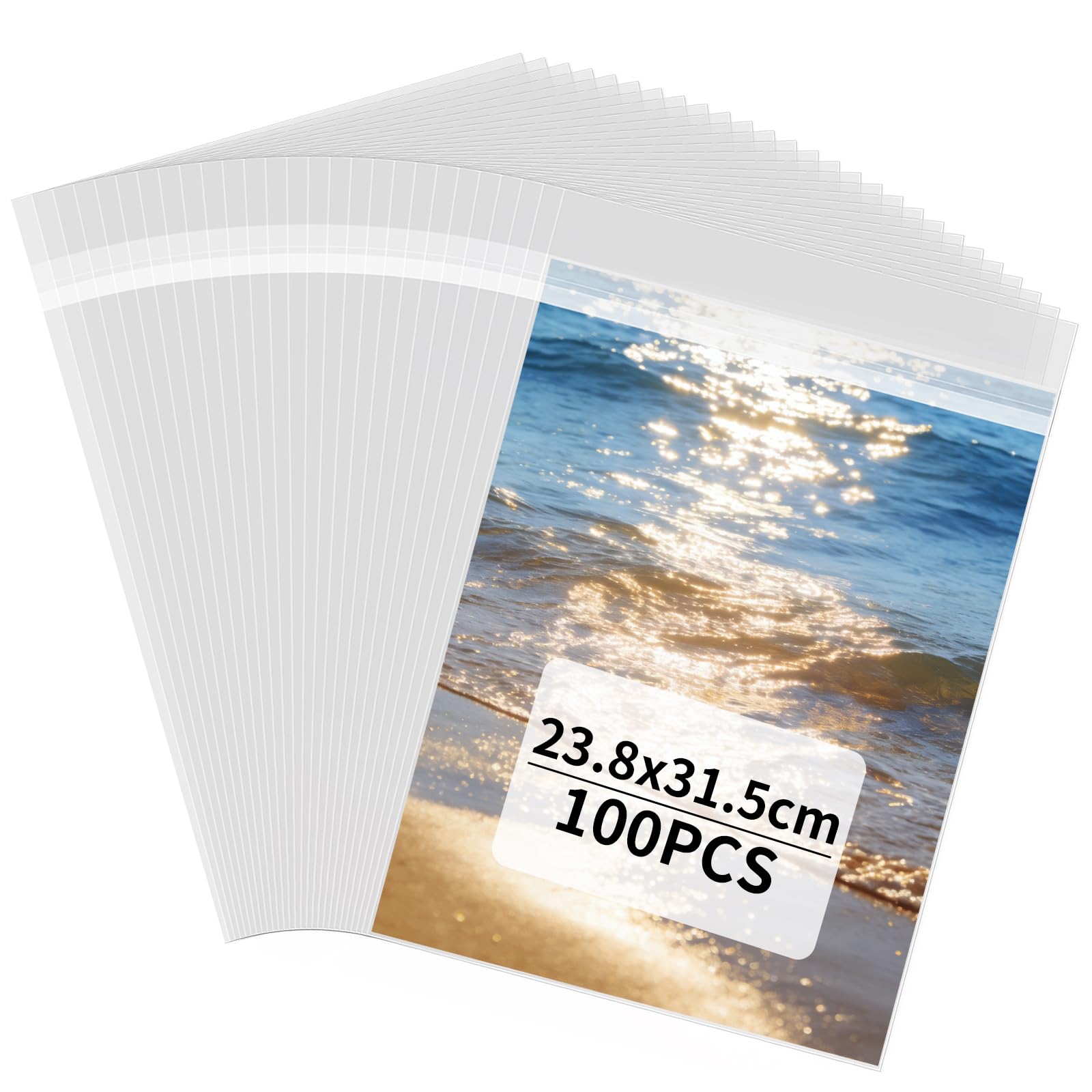 Bolsas de celofán de 23,8 x 31,5 cm, fundas autoadhesivas transparentes para embalaje de láminas
