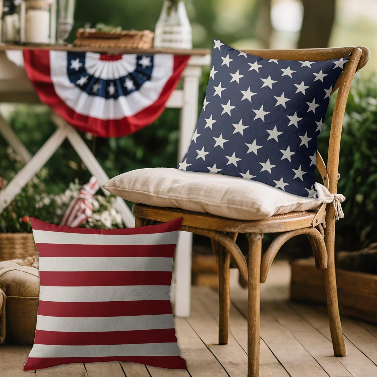 4th of July Pillow Covers 24X24 Set of 2, Patriotic Blue Star Red Striped Fourth July Print Decorative Throw Pillowcases Outdoor Memorial Day Independence Cushion Cases Couch Sofa Bed Decor